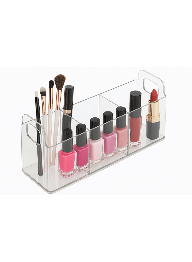 رسالم الخليج قطعتان من صندوق تخزين شفاف من الأكريليك بسماكة 4 مم و3 حجرات مع مقابض – مُنظِّم متعدد الاستخدامات للمطبخ والحمّام والمكتب ومنضدة التجميل (9 × 3 × 4 بوصات). - Image 4